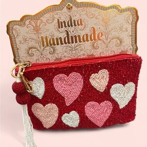 NEW Red Heart Beaded Clutch